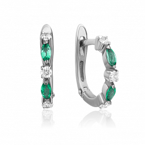 Серьги из белого золота Platina 02-0929-00-106-1120-30 с бриллиантом и изумрудом 02-0929-00-106-1120-30 фото