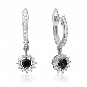Серьги из белого золота Platina 02-0939-00-105-1120-30 с бриллиантом и сапфиром 02-0939-00-105-1120-30 фото