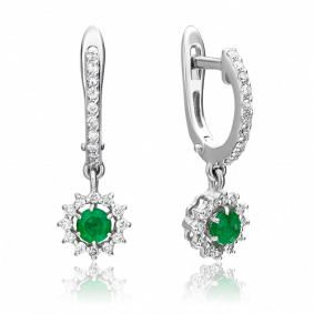Серьги из белого золота Platina 02-0939-00-106-1120-30 с бриллиантом и изумрудом 02-0939-00-106-1120-30 фото