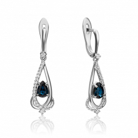 Серьги из белого золота Platina 02-0945-00-105-1120-30 с бриллиантом и сапфиром 02-0945-00-105-1120-30 фото