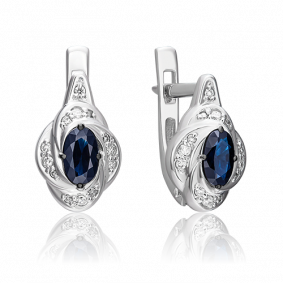 Серьги из белого золота Platina 02-0949-00-105-1120-30 с бриллиантом и сапфиром 02-0949-00-105-1120-30 фото