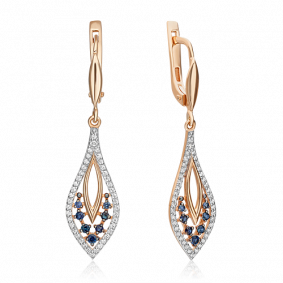 Золотые серьги Platina 02-0951-00-105-1110-30 с бриллиантом и сапфиром 02-0951-00-105-1110-30 фото