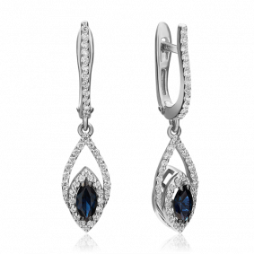Серьги из белого золота Platina 02-0959-00-105-1120-30 с бриллиантом и сапфиром 02-0959-00-105-1120-30 фото