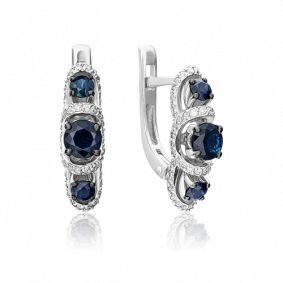Серьги из белого золота Platina 02-0974-00-105-1120-30 с бриллиантом и сапфиром 02-0974-00-105-1120-30 фото