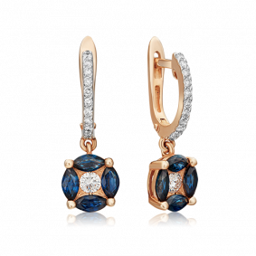 Золотые серьги Platina 02-0975-00-105-1110-30 с бриллиантом и сапфиром 02-0975-00-105-1110-30 фото