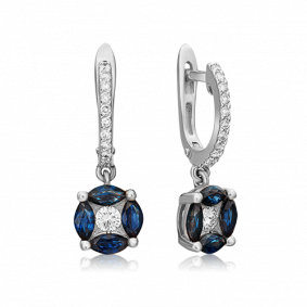 Серьги из белого золота Platina 02-0975-00-105-1120-30 с бриллиантом и сапфиром 02-0975-00-105-1120-30 фото