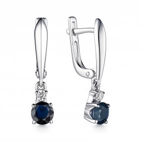 Серебряные серьги АЛЬКОР 02-1347/0ГТС-00 с фианитом и гидротермальным сапфиром 02-1347/0ГТС-00 фото
