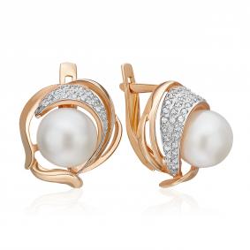 Золотые серьги Platina 02-1378-00-302-1110-31 с фианитом и жемчугом 02-1378-00-302-1110-31 фото