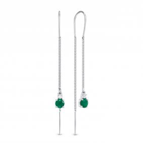 Серебряные серьги АЛЬКОР 02-1449/00АГ-00 с фианитом и агатом 02-1449/00АГ-00 фото