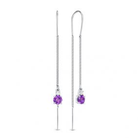 Серебряные серьги АЛЬКОР 02-1449/00АМ-00 с фианитом и аметистом 02-1449/00АМ-00 фото