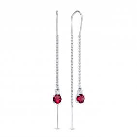 Серебряные серьги АЛЬКОР 02-1449/00ГР-00 с фианитом и гранатом 02-1449/00ГР-00 фото
