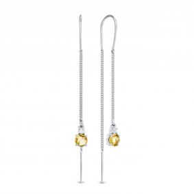 Серебряные серьги АЛЬКОР 02-1449/00ЦТ-00 с фианитом и цитрином 02-1449/00ЦТ-00 фото