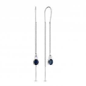 Серебряные серьги АЛЬКОР 02-1449/0ГТС-00 с фианитом и гидротермальным сапфиром 02-1449/0ГТС-00 фото