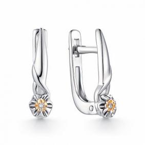 Серебряные серьги АЛЬКОР с золотой накладкой и бриллиантом 02-1453/000Б-00 02-1453/000Б-00 фото