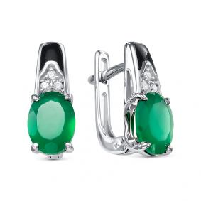 Серебряные серьги АЛЬКОР 02-1459/0М35-00 с фианитом, агатом и эмалью 02-1459/0М35-00 фото