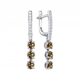 Серебряные серьги АЛЬКОР 02-1593/00СТ-00 с фианитом и султанитом 02-1593/00СТ-00 фото