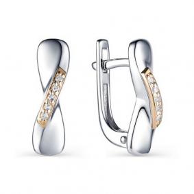 Серебряные серьги Алькор с золотой накладкой и бриллиантом 02-1597/000Б-00 02-1597/000Б-00 фото