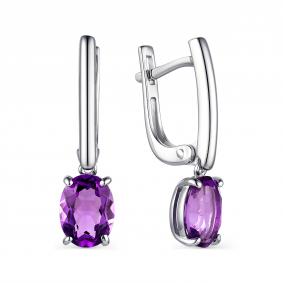 Серебряные серьги АЛЬКОР 02-1645/00АМ-00 с аметистом 02-1645/00АМ-00 фото