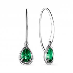 Серебряные серьги АЛЬКОР 02-1697/00НИ-00 с гидротермальным изумрудом 02-1697/00НИ-00 фото