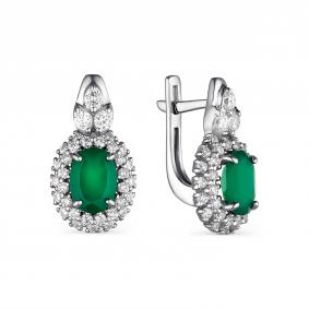 Серебряные серьги АЛЬКОР 02-1769/00АГ-00 с фианитом и агатом 02-1769/00АГ-00 фото
