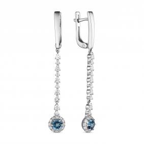Серебряные серьги АЛЬКОР 02-1782/00ТЛ-00 с фианитом и Лондон топазом 02-1782/00ТЛ-00 фото