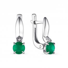 Серебряные серьги АЛЬКОР 02-1809/БРАГ-00 с бриллиантом и агатом 02-1809/БРАГ-00 фото