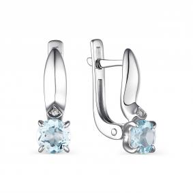 Серебряные серьги АЛЬКОР 02-1809/БРТБ-00 с топазом и бриллиантом 02-1809/БРТБ-00 фото