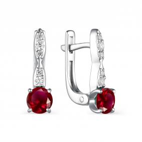 Серебряные серьги АЛЬКОР 02-1860/00ГР-00 с фианитом и гранатом 02-1860/00ГР-00 фото