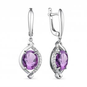 Серебряные серьги АЛЬКОР 02-1871/00АМ-00 с фианитом и аметистом 02-1871/00АМ-00 фото