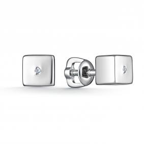 Серебряные серьги АЛЬКОР 02-1946/000Б-00 с бриллиантом 02-1946/000Б-00 фото