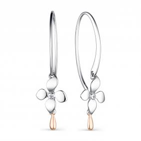 Серебряные серьги АЛЬКОР с золотой накладкой и бриллиантом 02-2065/000Б-00 02-2065/000Б-00 фото