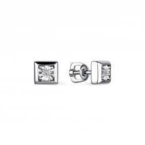 Серебряные серьги АЛЬКОР 02-2069/000Б-00 с бриллиантом 02-2069/000Б-00 фото