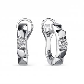 Серебряные серьги АЛЬКОР 02-2100/000Б-00 с бриллиантом 02-2100/000Б-00 фото