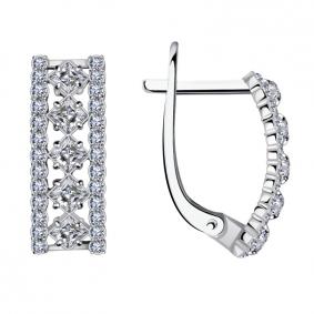 Серьги из белого золота Золотые узоры 02-2103б с цирконием 02-2103б фото