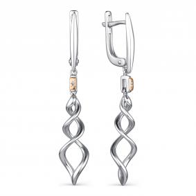 Серебряные серьги Алькор с золотой накладкой и бриллиантом 02-2112/000Б-00 02-2112/000Б-00 фото