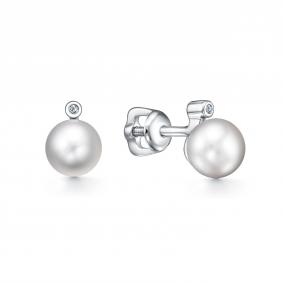 Серебряные серьги АЛЬКОР 02-2174/БРЖБ-00 с бриллиантом и жемчугом 02-2174/БРЖБ-00 фото