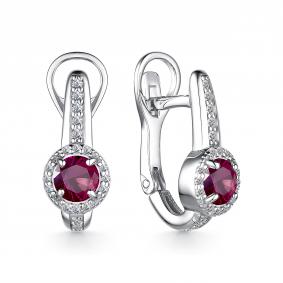 Серебряные серьги АЛЬКОР 02-2209/000Р-00 с фианитом и рубином 02-2209/000Р-00 фото
