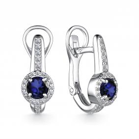 Серебряные серьги АЛЬКОР 02-2209/000С-00 с фианитом и сапфиром 02-2209/000С-00 фото