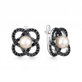 Серебряные серьги АЛЬКОР 02-2279/00ЖБ-00 с жемчугом и шпинелью 02-2279/00ЖБ-00 фото