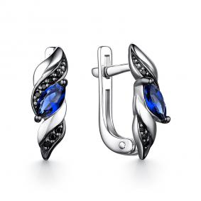 Серебряные серьги АЛЬКОР 02-2440/0ГТС-17 с гидротермальным сапфиром и шпинелью 02-2440/0ГТС-17 фото