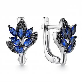 Серебряные серьги АЛЬКОР 02-2453/0ГТС-17 с гидротермальным сапфиром и шпинелью 02-2453/0ГТС-17 фото