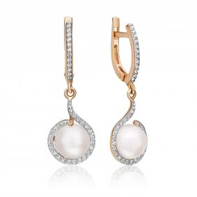 Золотые серьги Platina 02-2503-00-302-1110-31 с фианитом и жемчугом 02-2503-00-302-1110-31 фото