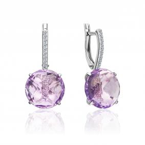 Серебряные серьги Platina 02-2508-00-209-0200 с фианитом и аметистом 02-2508-00-209-0200 фото