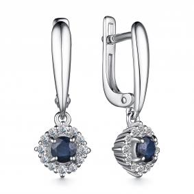 Серебряные серьги АЛЬКОР 02-2554/000С-00 с фианитом и сапфиром 02-2554/000С-00 фото
