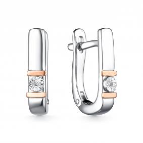 Серебряные серьги АЛЬКОР с золотой накладкой и бриллиантом 02-2677/000Б-00 02-2677/000Б-00 фото