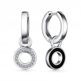 Серебряные серьги АЛЬКОР 02-2682/0ЭМ3-00 с фианитом и эмалью 02-2682/0ЭМ3-00 фото