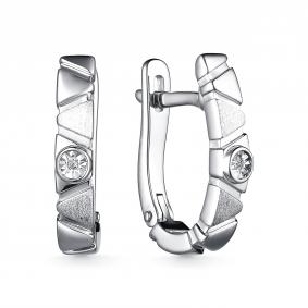 Серебряные серьги АЛЬКОР 02-2878/000Б-00 с бриллиантом 02-2878/000Б-00 фото
