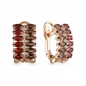 Серебряные серьги АЛЬКОР 02-2885/0М67-67 с фианитом, гранатом и раухтопазом 02-2885/0М67-67 фото