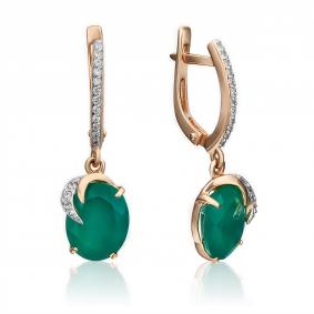 Золотые серьги Platina 02-2952-00-275-1110-47 с фианитом и халцедоном 02-2952-00-275-1110-47 фото