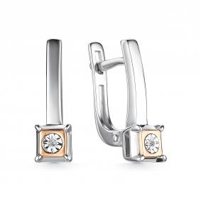 Серебряные серьги АЛЬКОР с золотой накладкой и бриллиантом 02-3009/000Б-00 02-3009/000Б-00 фото